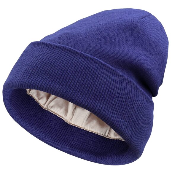 Accessories - 4085 Winter Knit Beanie and Satin Lined Cable Thick Chunky Cap Cuff Beanie